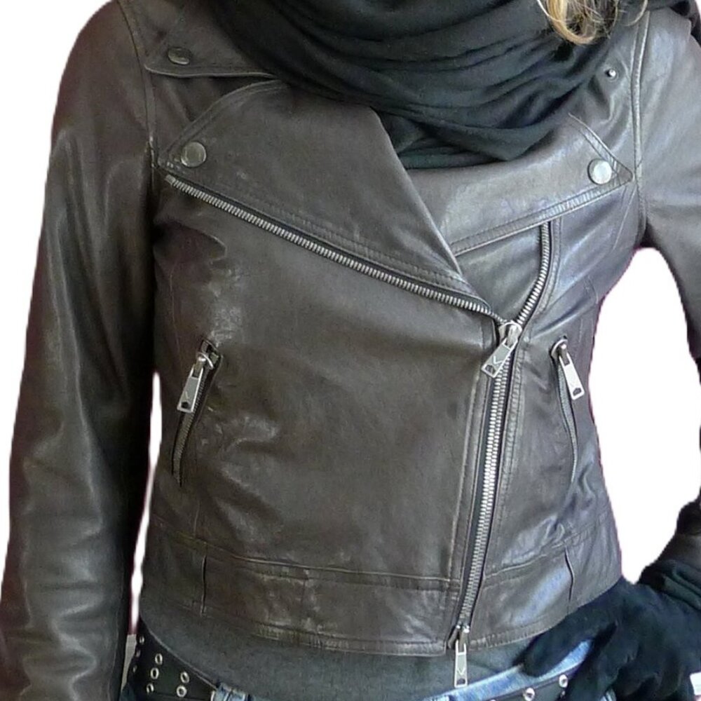 Vince grey cropped Leather biker Jacket Sz M